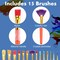 15Pcs Paint Brushes Value Pack, Includes 15 Different Types of Brushes, Nylon Colorful Hair with Silicone Crystal Penholder